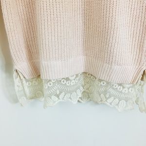 LOFT Sweaters - LOFT Pink Knit Lace Trim Loose Fit Sweater XS LOFT Sweaters - LOFT Pink Knit Lace Trim Loose Fit Sweater XS